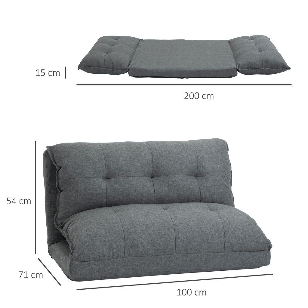 HOMCOM grindų kėdė "2-in-1" grindų sofa-lova 13 padėčių Reguliuojamas atlošas gyvenamajam kambariui Lininė 100 x 71 x 54 cm Pilka | Aosom kaina ir informacija | Svetainės foteliai | pigu.lt