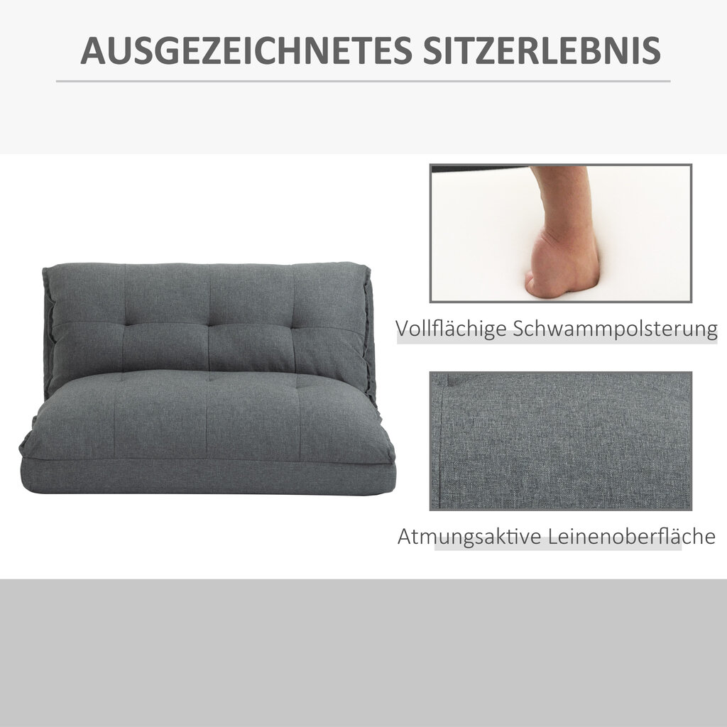 HOMCOM grindų kėdė "2-in-1" grindų sofa-lova 13 padėčių Reguliuojamas atlošas gyvenamajam kambariui Lininė 100 x 71 x 54 cm Pilka | Aosom kaina ir informacija | Svetainės foteliai | pigu.lt