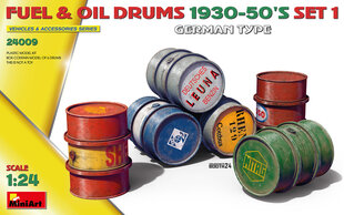 Klijuojamas Modelis MiniArt 24009 Fuel & Oil Drums 1930-50's Set 1 (German Type) 1/24 kaina ir informacija | Klijuojami modeliai | pigu.lt