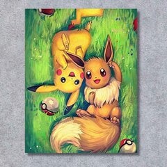 Paveikslai tapybai su rėmeliais Paveikslai tapybai - Pokemon, Pikachu ir Eevee 40x50 cm kaina ir informacija | Tapyba pagal skaičius | pigu.lt