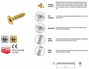 Grūdinti medsraigčiai 5x45mm 15vnt PZ2 aukso spalvos kaina ir informacija | Mechaniniai įrankiai | pigu.lt