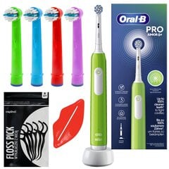 "Oral-b Pro Junior 6+ Green" dantų šepetėlis + 4x EB-10A Color pakaitinis antgalis kaina ir informacija | Elektriniai dantų šepetėliai | pigu.lt