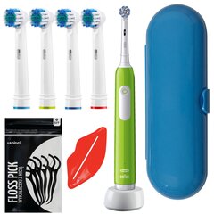 "Oral-b Pro Junior 6+ Green" dantų šepetėlis + 4x "Precision Clean SB-17A" pakaitinis antgalis + mėlynas dėklas kaina ir informacija | Elektriniai dantų šepetėliai | pigu.lt