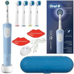 "Oral-B Vitality Pro D103 Blue" dantų šepetėlis + mėlynas dėklas + 4 pakaitiniai antgaliai + 2 išspaudikliai kaina ir informacija | Elektriniai dantų šepetėliai | pigu.lt