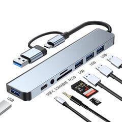 Šakotuvas Hub 8in1 USB-C/A to USB 3.0 / USB 2.0 / SD / TF / USB-C / Audio, Avernus kaina ir informacija | Adapteriai, USB šakotuvai | pigu.lt