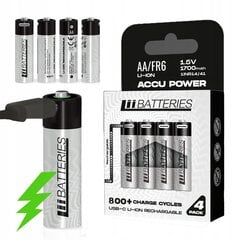 LiiBatteries Galingas įkraunamas ličio jonų akumuliatorius Aa 4vnt. Usb-C 1700mAh 1.5V kaina ir informacija | Akumuliatoriai fotoaparatams | pigu.lt