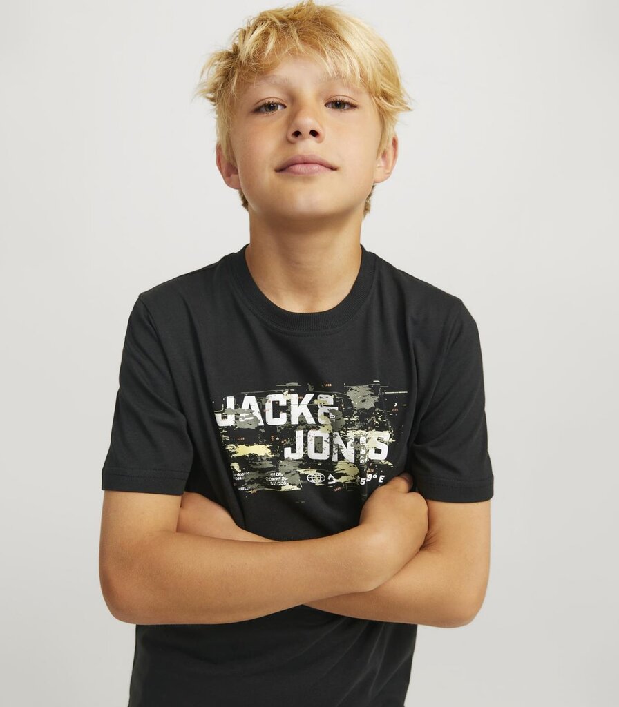 Jack & Jones vaikiški marškinėliai 12263089*01, juodas 5715610365078 kaina ir informacija | Marškinėliai moterims | pigu.lt