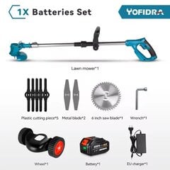 Электрическая газонокосилка ручная для Makita 18V аккумуляторная садовая газонокосилка с регулируемой длиной с 1 батареями. цена и информация | Газонокосилки | pigu.lt