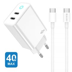 Jellico EU19 GaN 40W PD Universal Super Fast Charger 2x USB-C / PD USB-C 1m Cable Balta kaina ir informacija | Krovikliai telefonams | pigu.lt