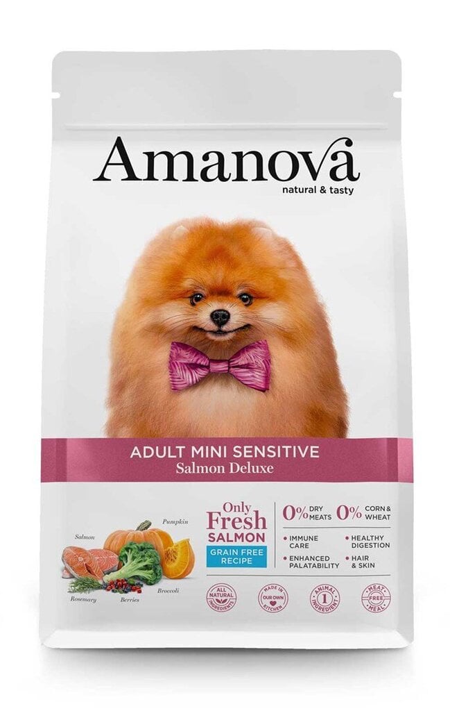 Amanova Adult Mini Sensitive Salmon Deluxe suaugusiems mažų veislių šunims su lašiša, 2 kg цена и информация | Sausas maistas šunims | pigu.lt