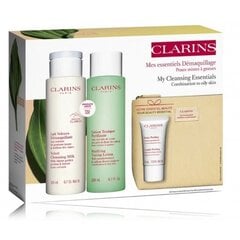 Kosmetikos rinkinys Clarins Cleansing Essentials moterims: valomasis pienelis 200 ml + losjonas 200 ml + šveičiamasis kremas 15 ml + kosmetinė kaina ir informacija | Veido prausikliai, valikliai | pigu.lt