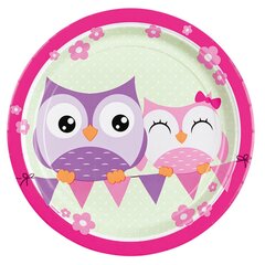 Vienkartinės lėkštės Happy Owl, įvairių spalvų, 23 cm, 8 vnt. kaina ir informacija | Vienkartiniai indai šventėms | pigu.lt