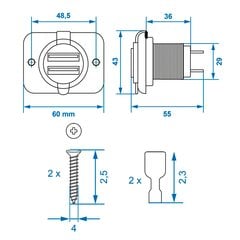 2xUSB jungtis su rėmeliu kaina ir informacija | Auto reikmenys | pigu.lt