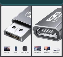 Jsaux 4K "Displayport" Ir Hdmi Adapteris, 2 Dalių - Pilka kaina ir informacija | Adapteriai, USB šakotuvai | pigu.lt