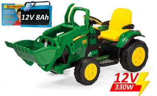 Vienvietis vaikiškas elektrinis traktorius Peg Perego John Deere Ground Loader, žalias/geltonas kaina ir informacija | Elektromobiliai vaikams | pigu.lt