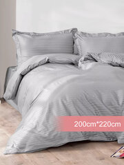 Premium Stripe sidabro spalvos satino medvilnės, 4 dalių patalynės komplektas, Karna Home Hotel Line, 200x220 kaina ir informacija | Patalynės komplektai | pigu.lt