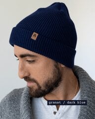 MOOSE - Kepurė 100% Merino Vilnos RWS, Labai šilta, dviguba, Tamsiai mėlyna цена и информация | Женские шапки | pigu.lt