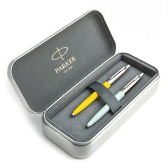 Parker Jotter Originals Yellow ir Pastel Blue tušinukų dovanų rinkinys su metaliniu dėklu kaina ir informacija | Rašymo priemonės | pigu.lt