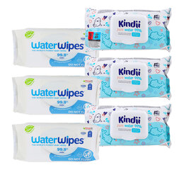 Drėgnų servetėlių rinkinys Kindii&WaterWipes, 6 vnt. kaina ir informacija | Drėgnos servetėlės, paklotai | pigu.lt