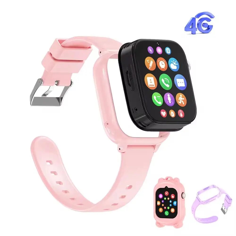 Vaikiškas išmanusis laikrodis Happyjoe QSmart Pink, 4G, video call + dvi apyrankės kaina ir informacija | Išmanieji laikrodžiai (smartwatch) | pigu.lt