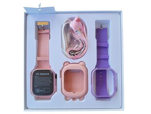 Vaikiškas išmanusis laikrodis Happyjoe QSmart Purple, 4G, video call + dvi apyrankės kaina ir informacija | Išmanieji laikrodžiai (smartwatch) | pigu.lt