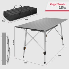 Стол кемпинговый -''HB'', складной, регулируемый по высоте, 90x45 см, из алюминия, с сумкой для переноски, место для хранения, легкий, на улице/в помещении, черный/серебристый. цена и информация | Садовые столы, столики | pigu.lt