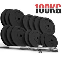 Strypų rinkinys „HB“, 100 kg, strypas (180 cm, Ø30 mm, žvaigždės, iki 300 kg), svarmenų plokštelės (Ø31 mm, plastikinės) - strypas su svarmenimis. kaina ir informacija | Svoriai, svarmenys, štangos | pigu.lt