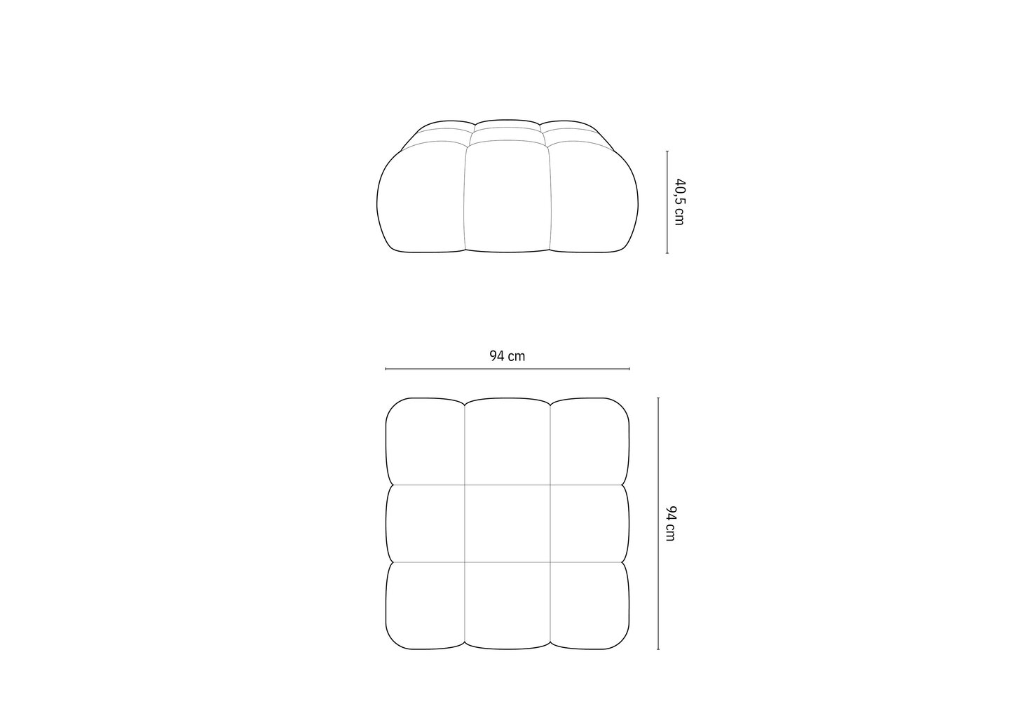 Pufas Micadoni Bellis, 94x94x40.5 cm, pilkas kaina ir informacija | Sėdmaišiai ir pufai | pigu.lt