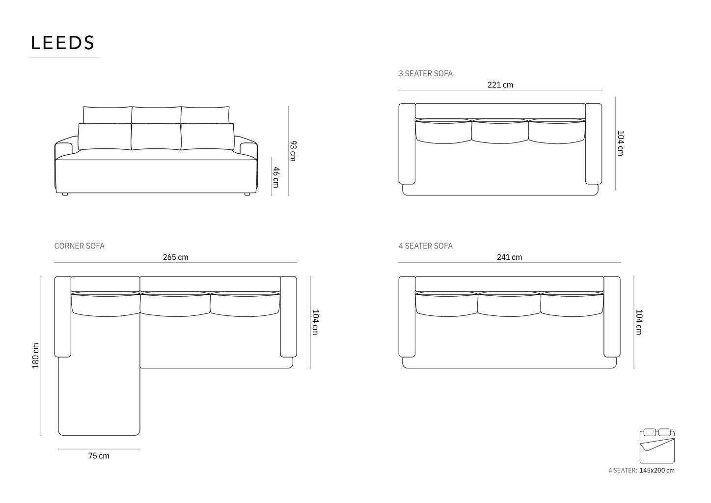 Sofa-lova Cosmopolitan Design Leeds 4, smėlio kaina ir informacija | Sofos | pigu.lt