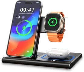 Зарядная станция 3 в 1 для Apple Watch и iPhone, AirPods - Черная цена и информация | Ноутбуки | pigu.lt