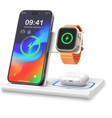 Беспроводная зарядка для iPhone 15 14 13 12 11, AirPods и Apple Watch - Белая цена и информация | Ноутбуки | pigu.lt