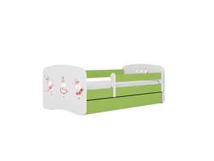 Vaikiška lova su čiužiniu ir stalčiumi Kocot Kids BabyDreams Green bunnies with butterflies, žalia/balta kaina ir informacija | Vaikiškos lovos | pigu.lt