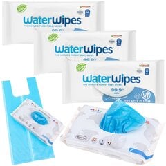 3x WaterWipes Bio drėgnos servetėlės 60vnt. + AKUKU kvapnūs maišeliai panaudotoms sauskelnėms kaina ir informacija | Drėgnos servetėlės, paklotai | pigu.lt