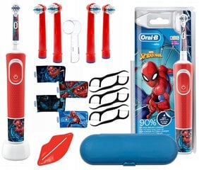 ORAL-B VITALITY SPIDERMAN ELEKTRINIS ĮRANKIS + 4 SIDERMAN ELEKTRINIAI ĮRANKIAI, dangtelis, išspaudiklis, dantų krapštukai, dėklas kaina ir informacija | Elektriniai dantų šepetėliai | pigu.lt