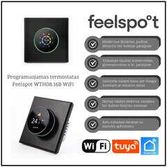 Programuojamas termostatas Feelspot WTH08.16B WiFi, juodas, Tuya, Smart Life kaina ir informacija | Laikmačiai, termostatai | pigu.lt