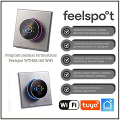 Programuojamas termostatas Feelspot WTH08.16G WiFi, pilkas, Tuya, Smart Life kaina ir informacija | Laikmačiai, termostatai | pigu.lt