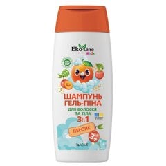 EKO LINE Kids šampūnas-gelis-putos 3in1 vaikams nuo 3 metų, persikų, 250ml kaina ir informacija | Šampūnai | pigu.lt