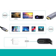 Переходник, Choetech MacBook, USB Type-C - HDMI 4K + USB Type-C PD, для ПК 1,8 м, серый цена и информация | Адаптеры, USB-разветвители | pigu.lt