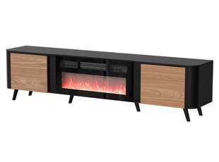 Cama Volare RTV spintelė 200 x 39 x 49 cm juoda / riešutmedis + židinys kaina ir informacija | TV staliukai | pigu.lt