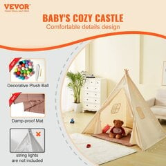 Kids Teepee Palapinė Vevor, 1180x1430x1180mm kaina ir informacija | Vaikų žaidimų nameliai | pigu.lt