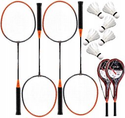 Badmintono rinkinys Nils, 12 vnt., juodas/oranžinis kaina ir informacija | Badmintonas | pigu.lt