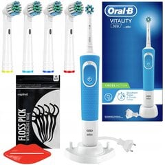 "Oral-B Vitality 100 Blue" įkraunamas dantų šepetėlis + 4 kartus tikslus atsarginis dantų šepetėlis + stovas su vieta dviem antgaliams kaina ir informacija | Elektriniai dantų šepetėliai | pigu.lt