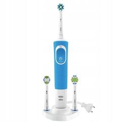 "Oral-B Vitality 100 Blue" įkraunamas dantų šepetėlis + 4 kartus tikslus atsarginis dantų šepetėlis + stovas su vieta dviem antgaliams kaina ir informacija | Elektriniai dantų šepetėliai | pigu.lt