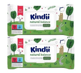 Drėgnos servetėlės kūdikiams Kindii Natural Balance, 2 rink. цена и информация | Ватная продукция, влажные салфетки | pigu.lt