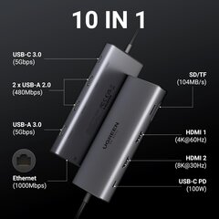 UGREEN "Revodok Pro 210" USB C prijungimo stotelė kaina ir informacija | Adapteriai, USB šakotuvai | pigu.lt