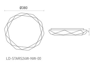 Paviršinis LED lubinis šviestuvas STARS BIS, apvalus, baltas, Ø330mm, 4000K, 24W, 1920lm, IP54, LD-STARS24W-NW-00 kaina ir informacija | Lubiniai šviestuvai | pigu.lt