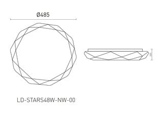 Paviršinis LED lubinis šviestuvas STARS BIS, apvalus, baltas, Ø480mm, 4000K, 48W, 3840lm, IP54, LD-STARS48W-NW-00 kaina ir informacija | Lubiniai šviestuvai | pigu.lt