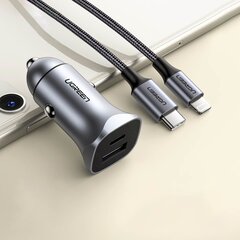 Greitasis automobilinis įkroviklis, Ugreen CD1301, USB-A ir USB-C, 30 W., PD PPS, pilkas kaina ir informacija | Atsarginiai maitinimo šaltiniai (power bank) | pigu.lt