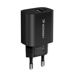 Tinklo įkroviklis, Wozinsky WGWCB1, 20 W., USB-A, USB-C, 100-240 V., juodas kaina ir informacija | Atsarginiai maitinimo šaltiniai (power bank) | pigu.lt