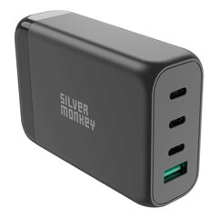 Tinklo įkroviklis su maitinimo kabeliu, Silver Monkey SMA1521, GaN 130 W., 3 x USB-C, PD, USB-A, QC 3.0, juodas kaina ir informacija | Atsarginiai maitinimo šaltiniai (power bank) | pigu.lt